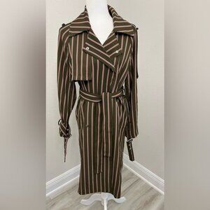 FRNCH Brown/Khaki trench coat/dress with Red& White stripes Size S/M
